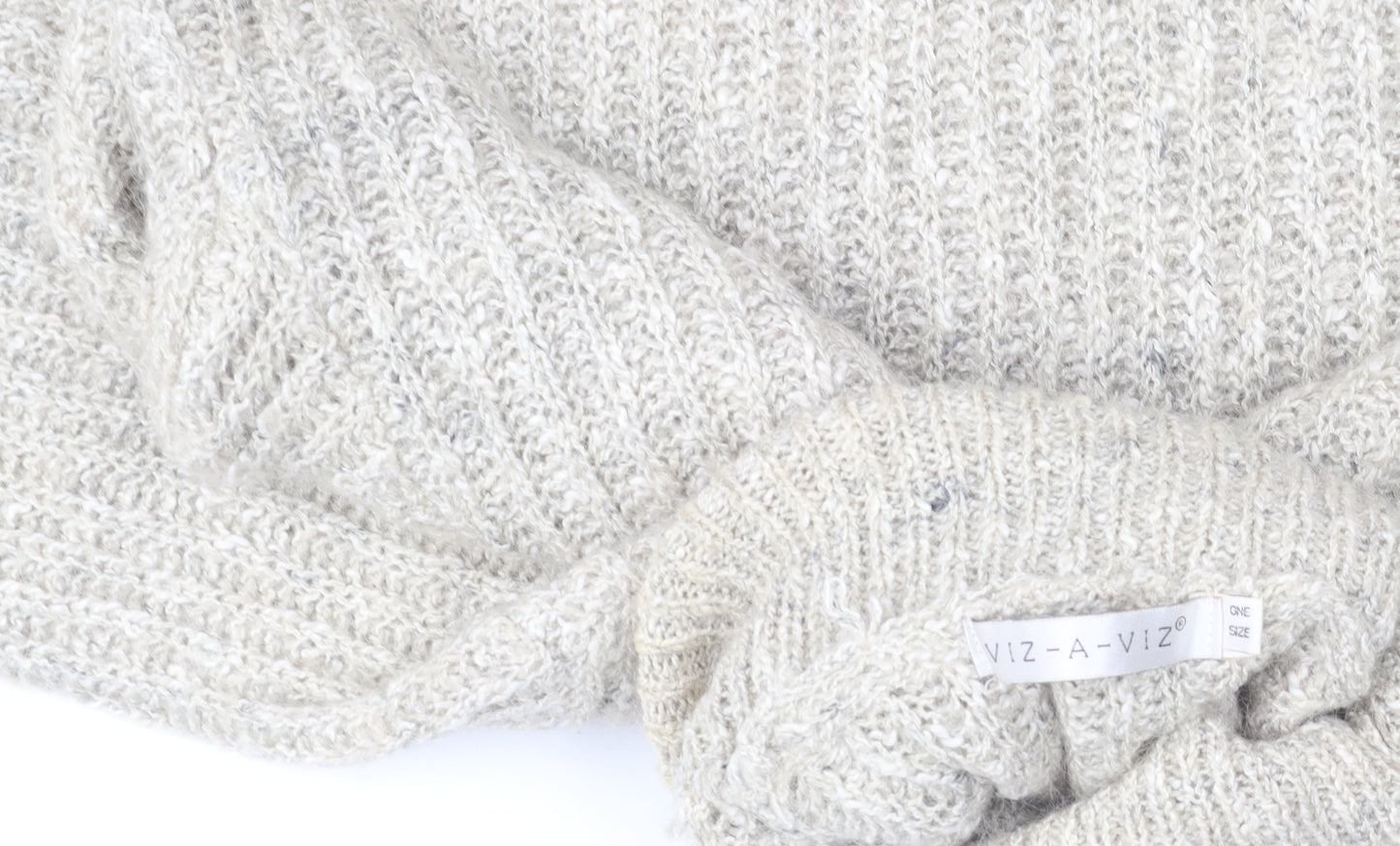 VIZ-A-VIZ Women Beige Roll Neck Chunky Knit Mohair Blend Jumper One Size