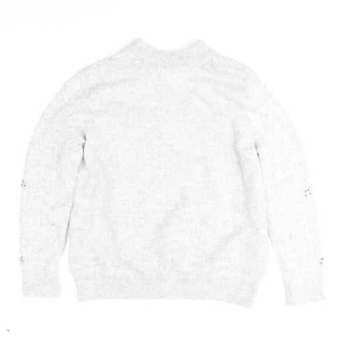 Marks and Spencer Women Grey Mock Neck Beaded Wool Blend Jumper Size 14