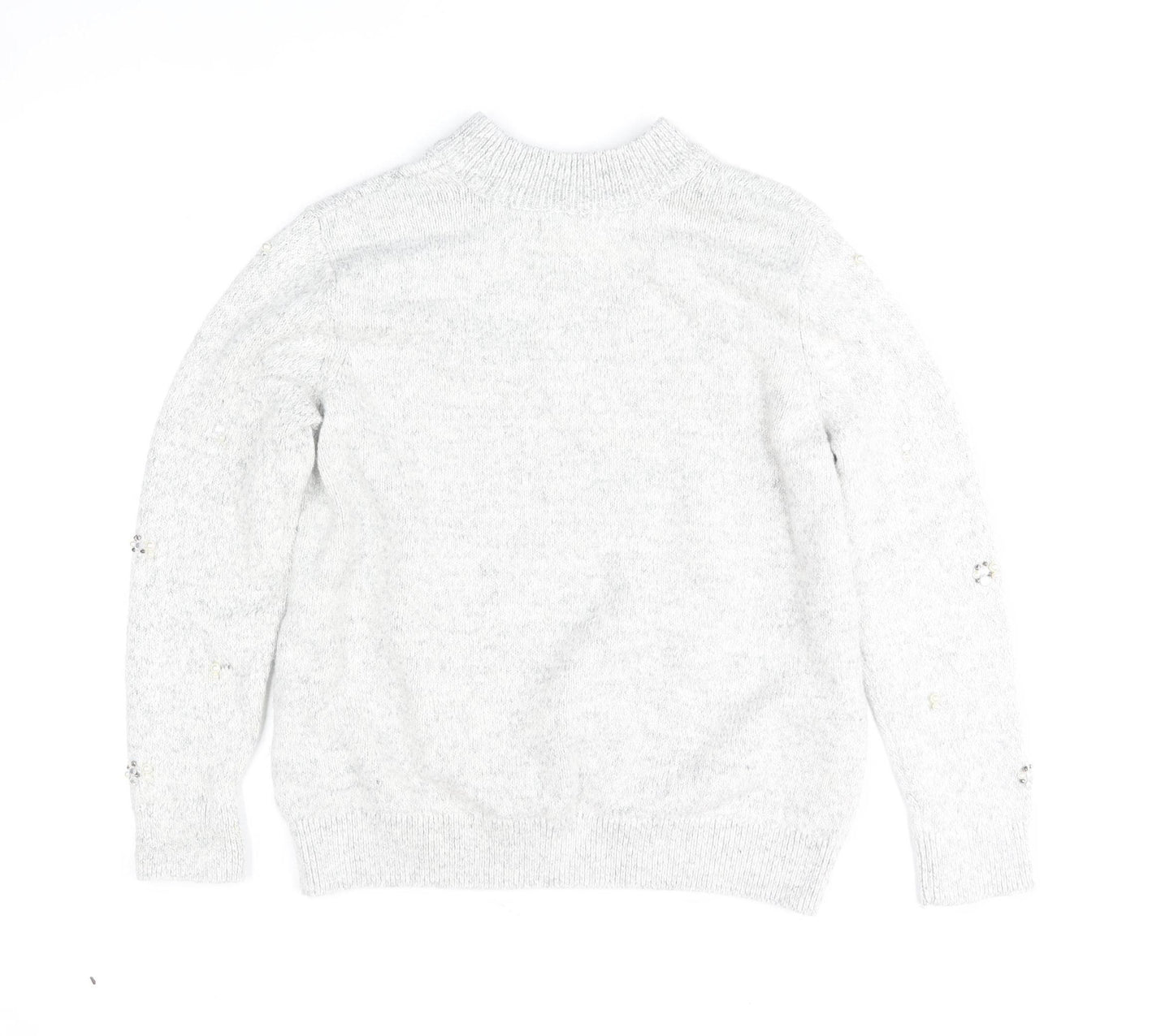 Marks and Spencer Women Grey Mock Neck Beaded Wool Blend Jumper Size 14