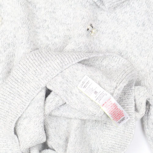 Marks and Spencer Women Grey Mock Neck Beaded Wool Blend Jumper Size 14