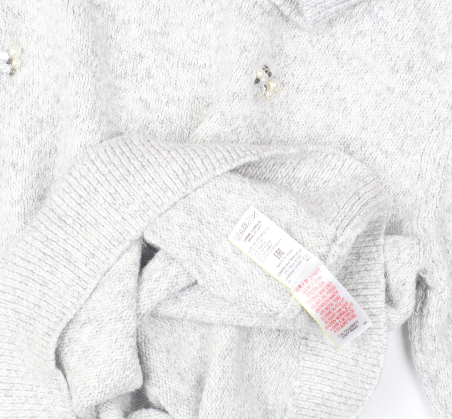 Marks and Spencer Women Grey Mock Neck Beaded Wool Blend Jumper Size 14