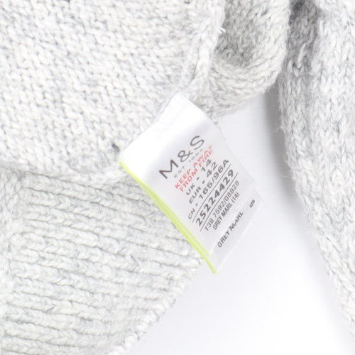 Marks and Spencer Women Grey Mock Neck Beaded Wool Blend Jumper Size 14