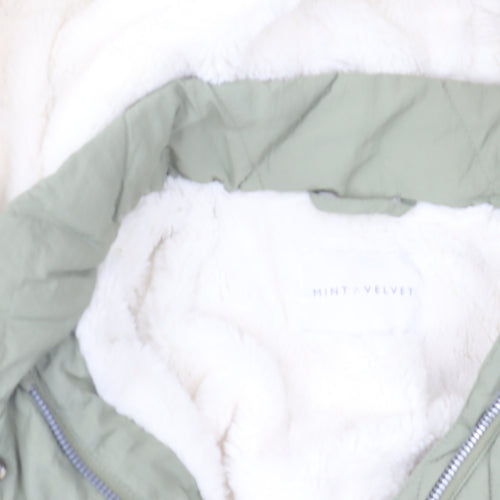 Mint Velvet Girls Green Quilted Hooded Faux Fur Trim Winter Coat 8 Years