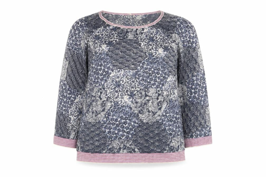 White Stuff Women’s Blue Floral Tunic Blouse Size 12 Cotton Modal