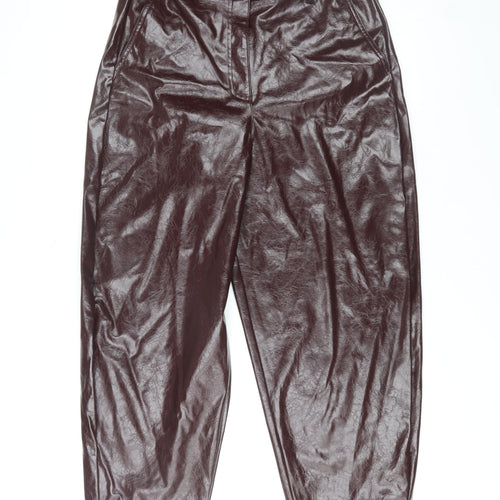 Marks and Spencer Womens Brown Faux Leather Straight Trousers Size 14
