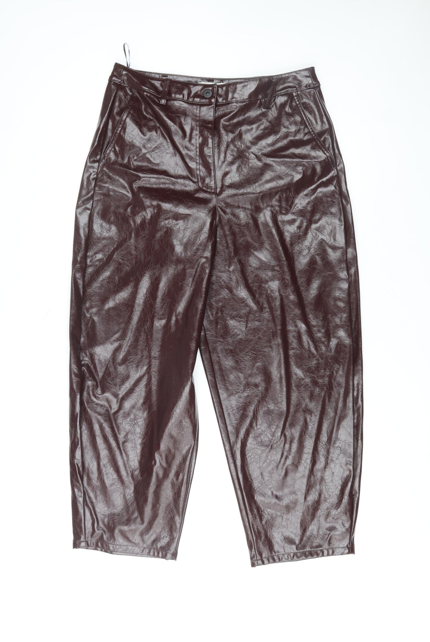 Marks and Spencer Womens Brown Faux Leather Straight Trousers Size 14