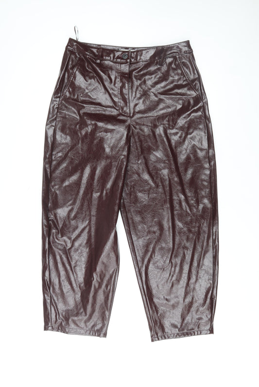 Marks and Spencer Womens Brown Faux Leather Straight Trousers Size 14