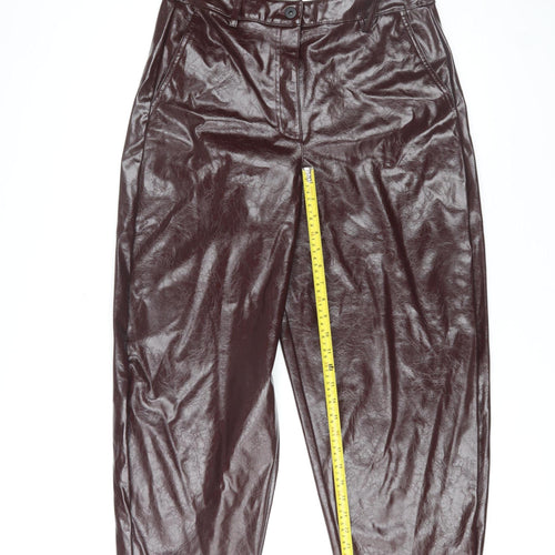 Marks and Spencer Womens Brown Faux Leather Straight Trousers Size 14