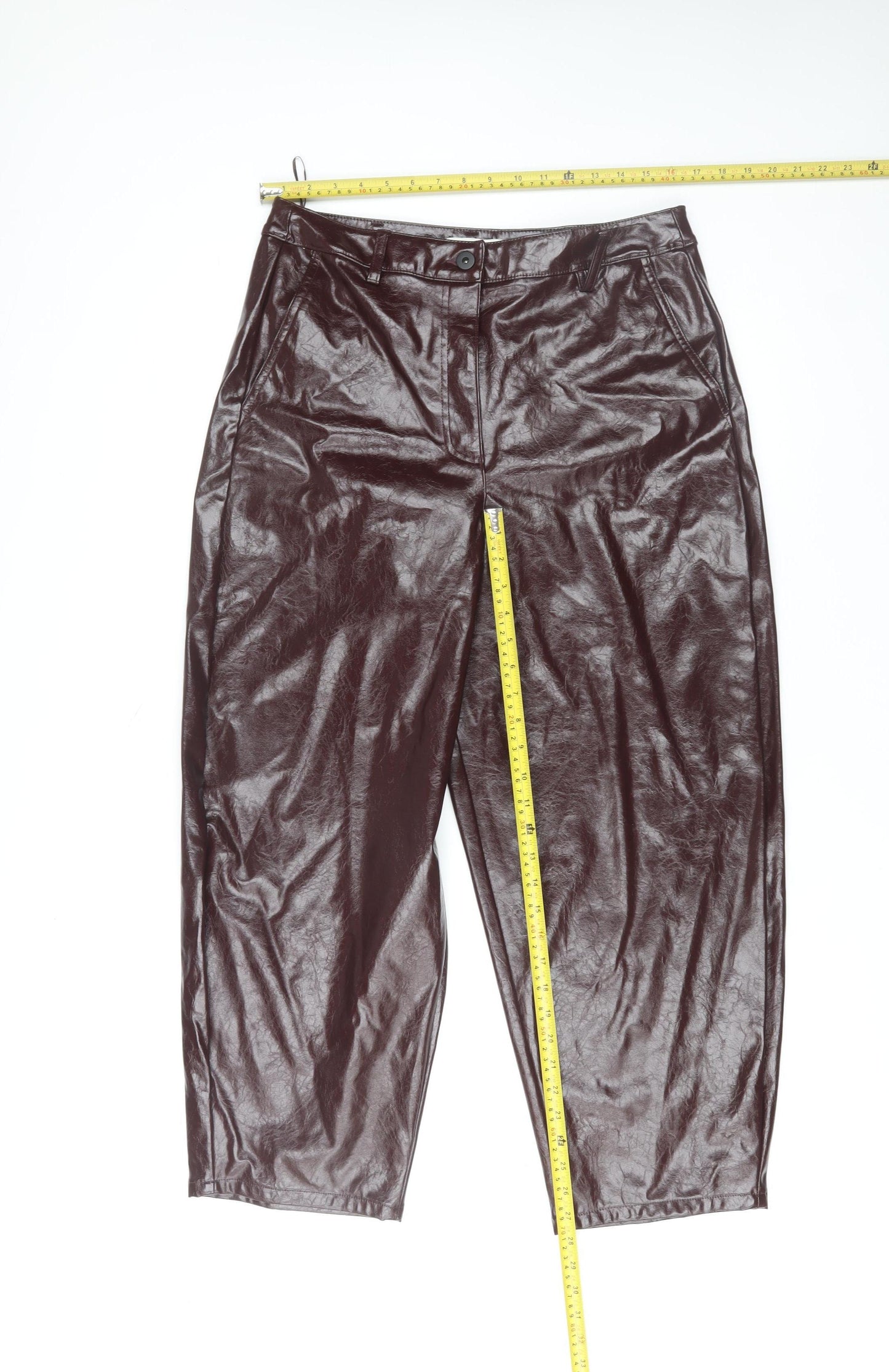 Marks and Spencer Womens Brown Faux Leather Straight Trousers Size 14