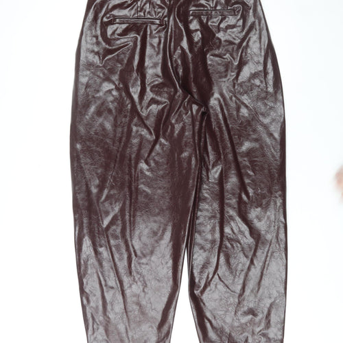 Marks and Spencer Womens Brown Faux Leather Straight Trousers Size 14