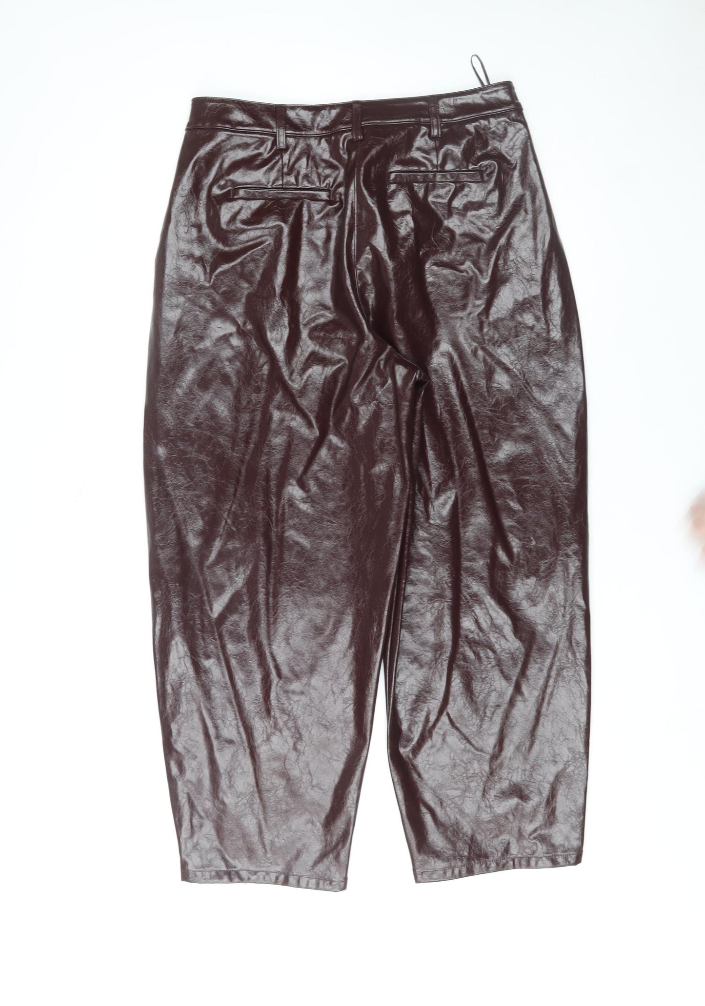 Marks and Spencer Womens Brown Faux Leather Straight Trousers Size 14