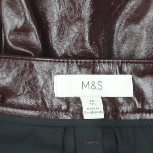 Marks and Spencer Womens Brown Faux Leather Straight Trousers Size 14