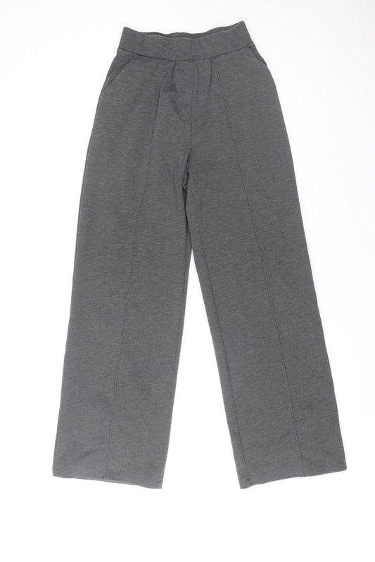 H&M Women Grey XS Cropped Wide-Leg Trousers with Elastic Waist