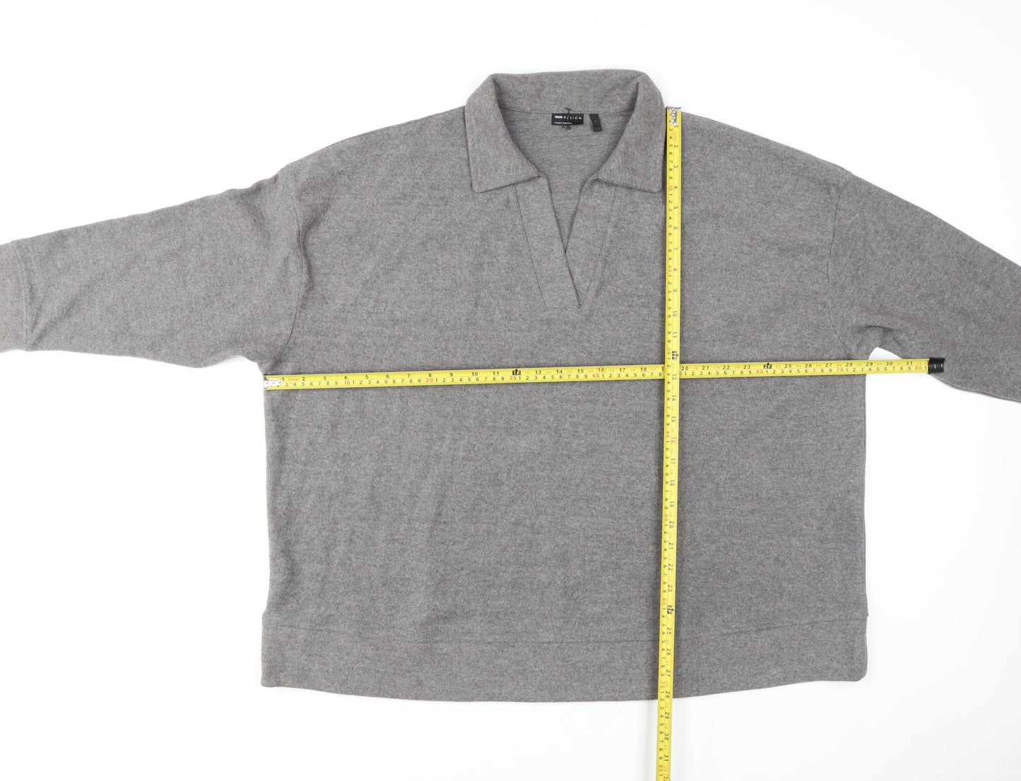 ASOS Men's Grey Henley Sweatshirt Size L Polyester Cotton