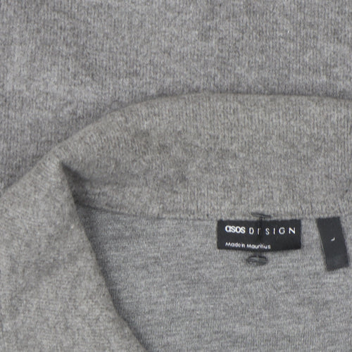 ASOS Men's Grey Henley Sweatshirt Size L Polyester Cotton