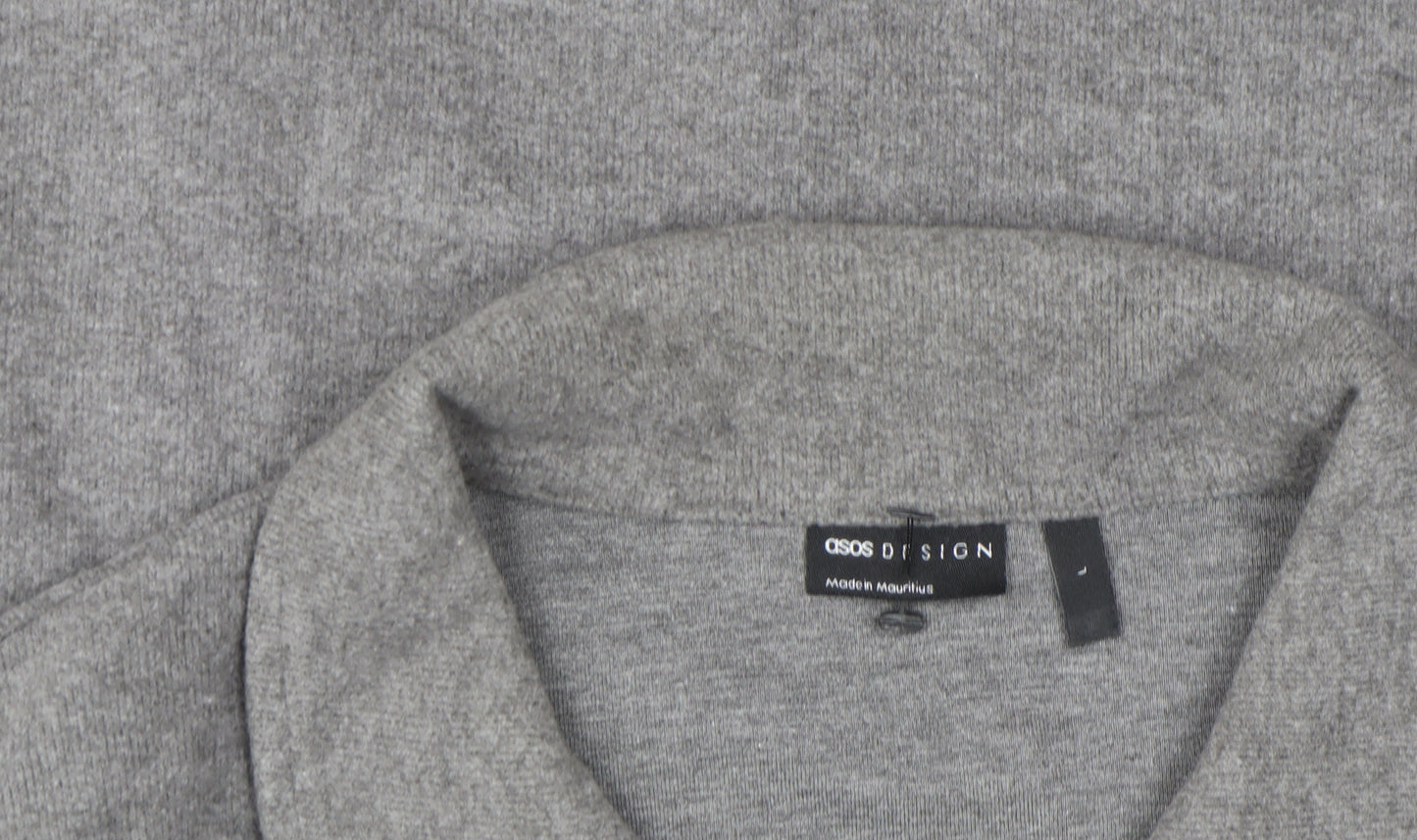 ASOS Men's Grey Henley Sweatshirt Size L Polyester Cotton