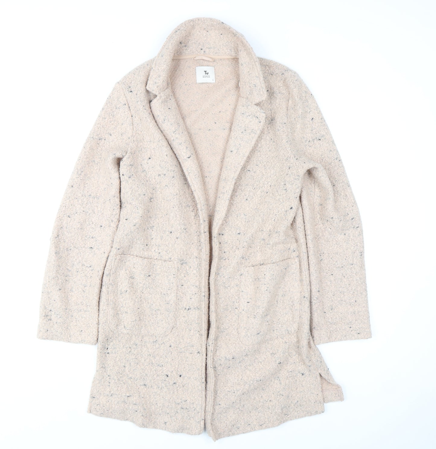 Tu Women Beige Wool Blend Coatigan Small Open Front Mid Length