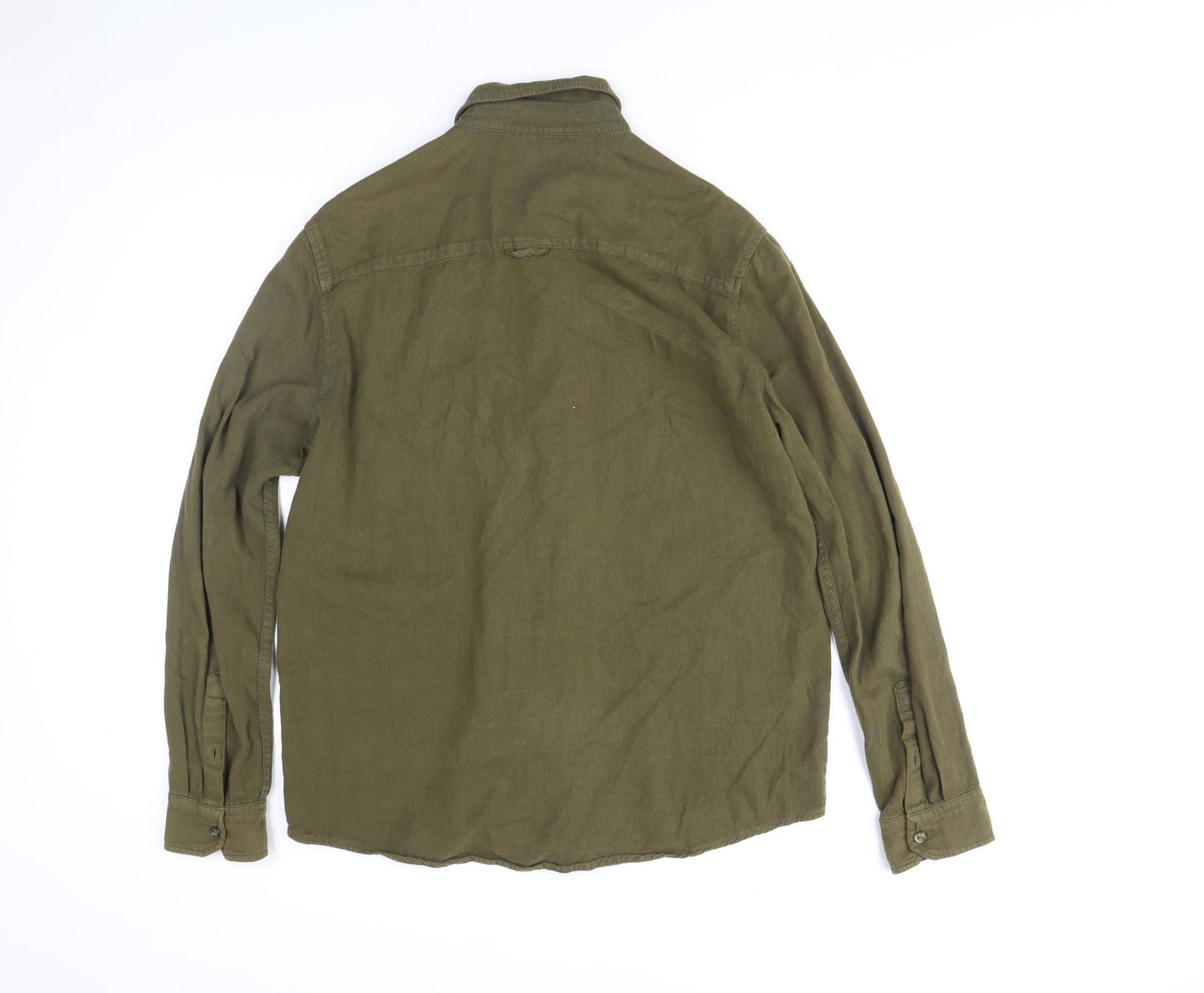 Primark Men's Green Cotton Zip Up Long Sleeve Casual Shirt M