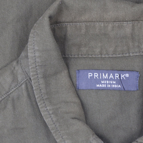 Primark Men's Green Cotton Zip Up Long Sleeve Casual Shirt M