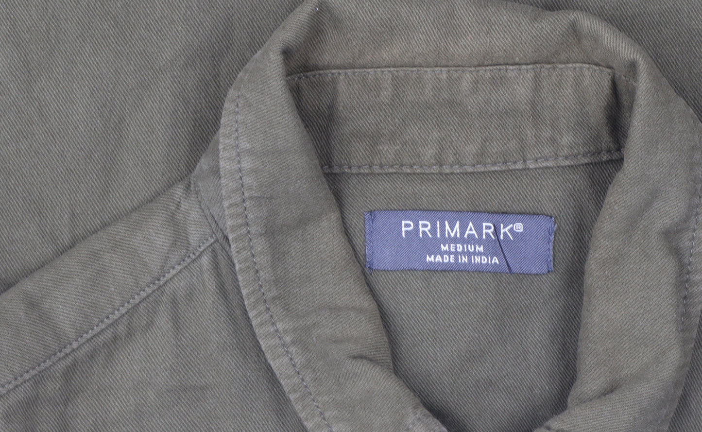 Primark Men's Green Cotton Zip Up Long Sleeve Casual Shirt M