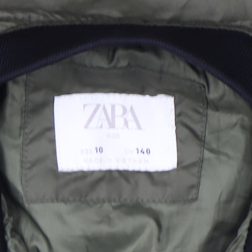 Zara Teens Green Bomber Jacket Size 10 Full Zip Nylon Casual