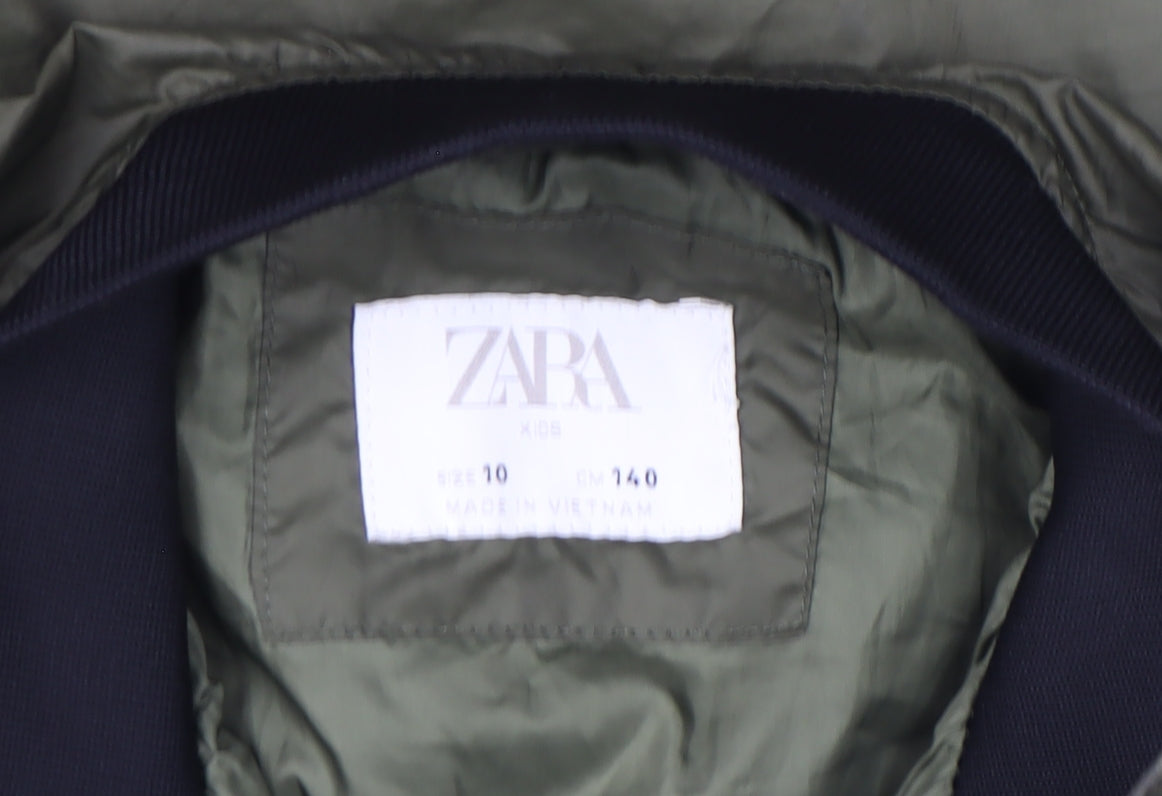 Zara Teens Green Bomber Jacket Size 10 Full Zip Nylon Casual