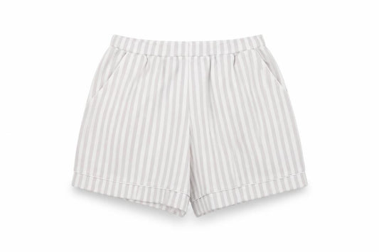 Front view of Adams girls’ grey striped jersey shorts 8-10 years elastic waist summer