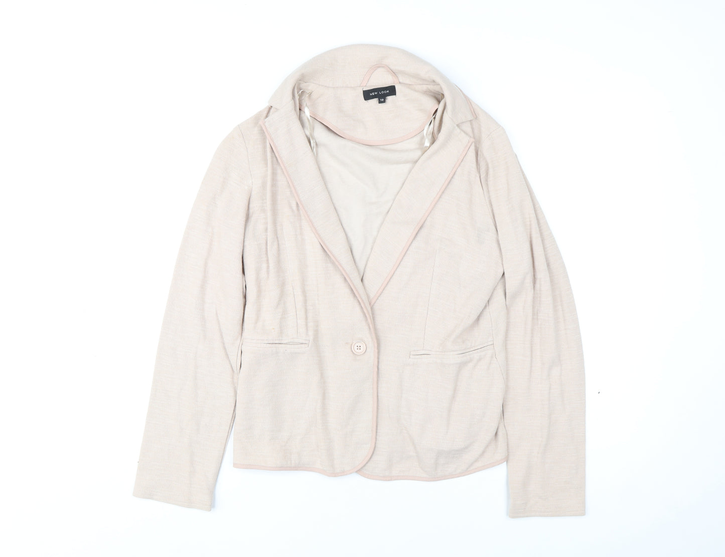 New Look Women Beige Blazer Jacket Size 12 Classic Casual Style