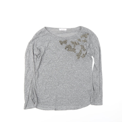 Marks and Spencer Per Una Women's Grey Beaded Butterfly Long Sleeve T-Shirt Size 12