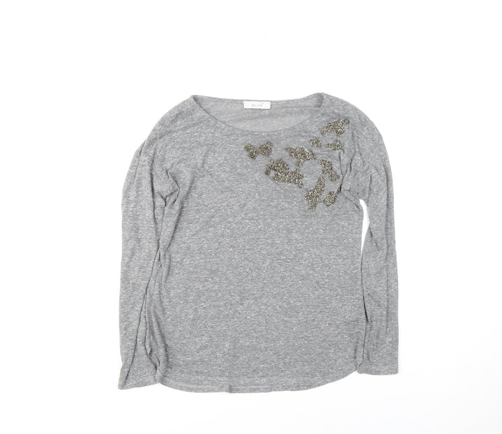 Marks and Spencer Per Una Women's Grey Beaded Butterfly Long Sleeve T-Shirt Size 12