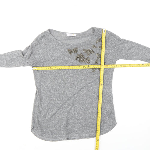 Marks and Spencer Per Una Women's Grey Beaded Butterfly Long Sleeve T-Shirt Size 12