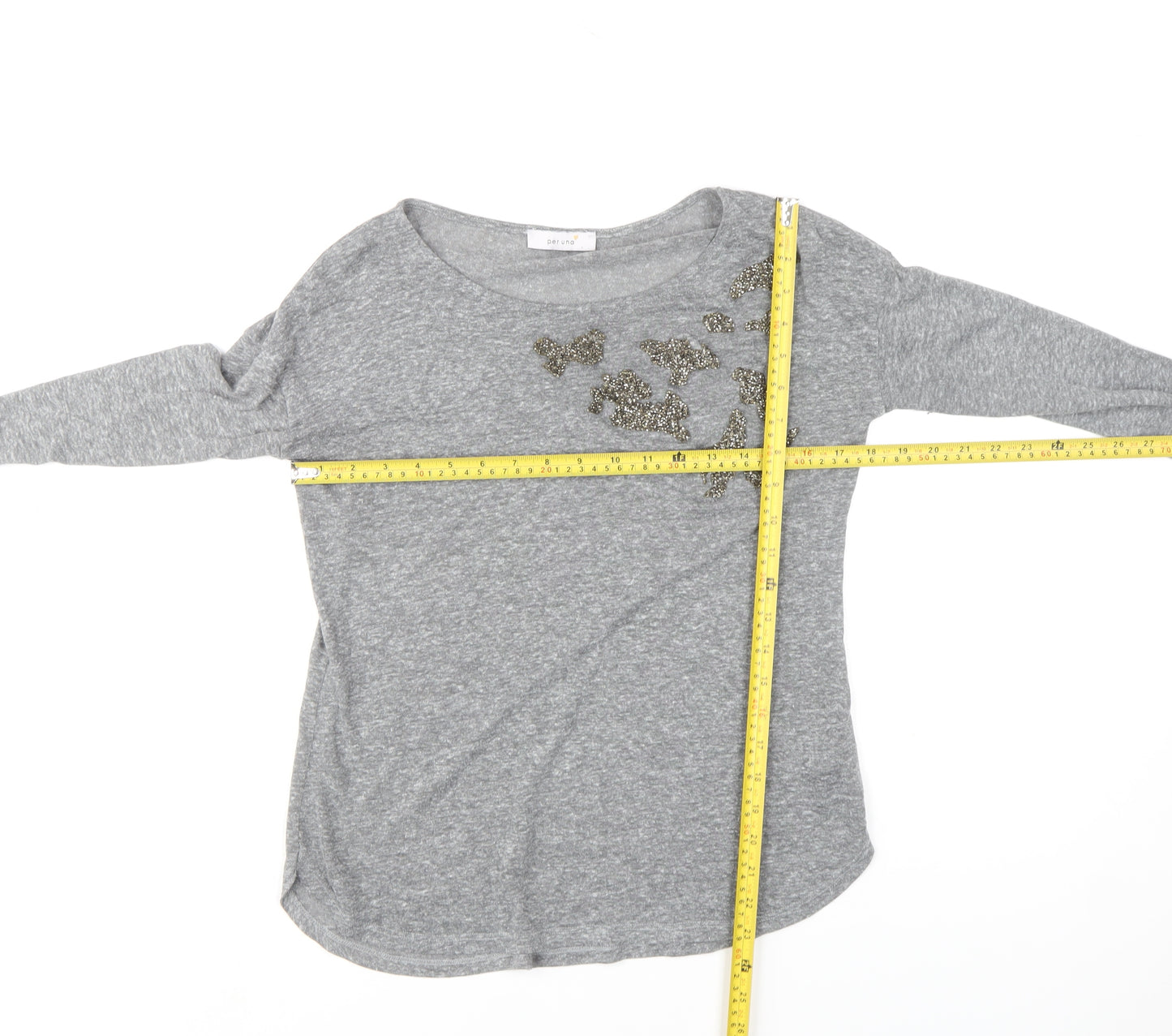 Marks and Spencer Per Una Women's Grey Beaded Butterfly Long Sleeve T-Shirt Size 12