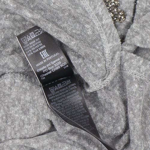 Marks and Spencer Per Una Women's Grey Beaded Butterfly Long Sleeve T-Shirt Size 12