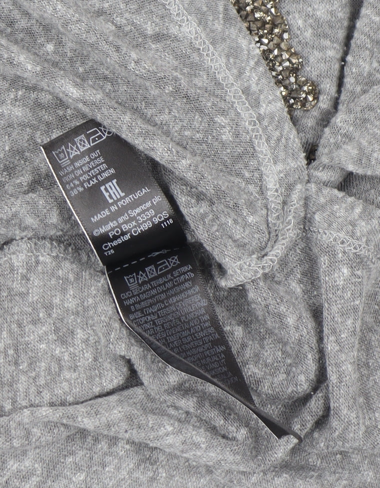 Marks and Spencer Per Una Women's Grey Beaded Butterfly Long Sleeve T-Shirt Size 12