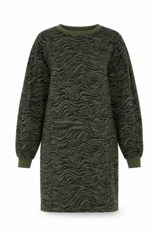 Front view of Oliver Bonas Women’s Green Animal Print T-Shirt Dress, size UK 6