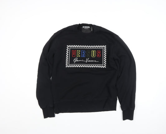 Versace Men’s Black Logo Pullover Jumper M Cotton Stretch Crew Neck