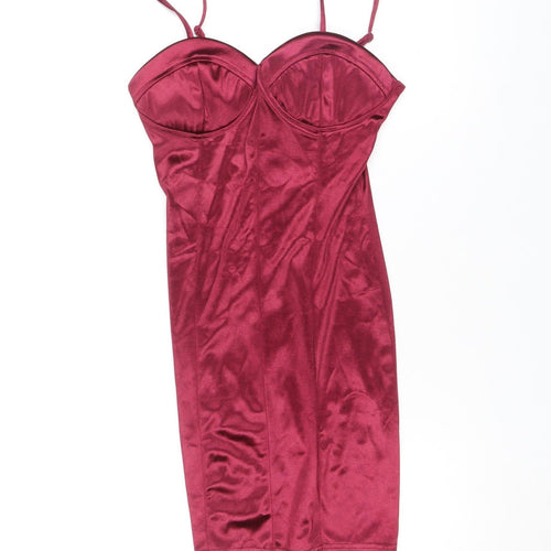 Saint Genies Women's Red Bodycon Satin Slip Dress UK 6