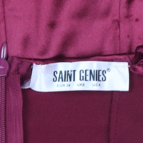 Saint Genies Women's Red Bodycon Satin Slip Dress UK 6