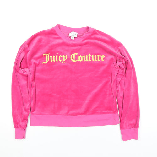 Juicy Couture Girls Pink Velour Long Sleeve Logo Pullover Sweatshirt 10-11 Years