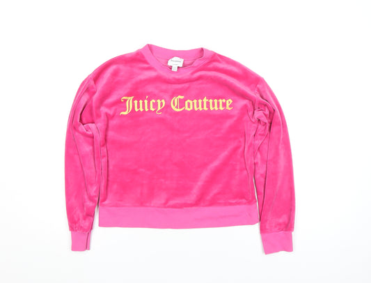 Juicy Couture Girls Pink Velour Long Sleeve Logo Pullover Sweatshirt 10-11 Years