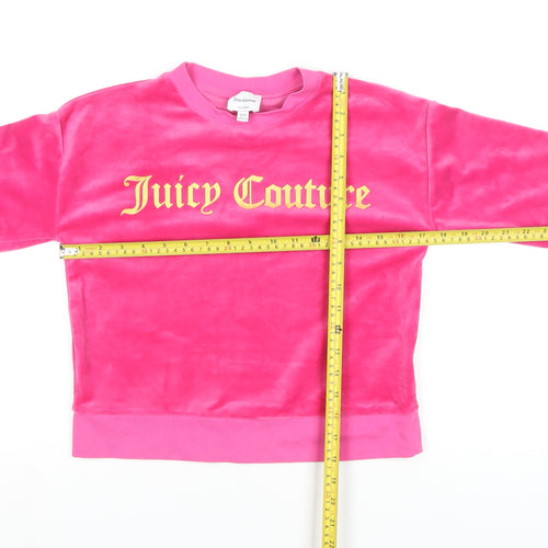 Juicy Couture Girls Pink Velour Long Sleeve Logo Pullover Sweatshirt 10-11 Years