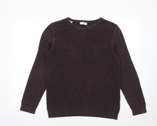 SELECTED HOMME Men's Brown Cotton Waffle-Knit Jumper M