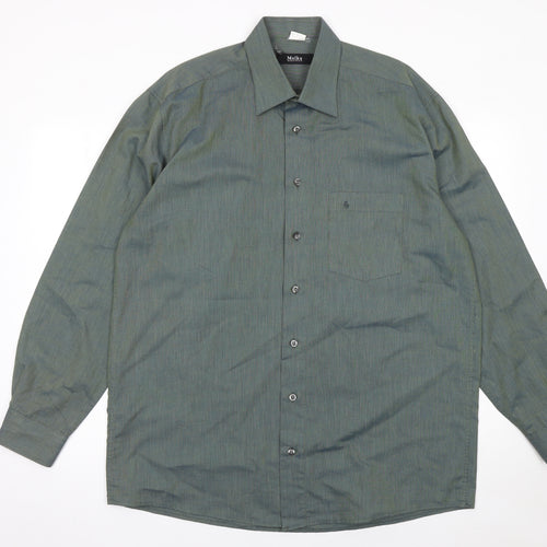 Melka Mens Green Cotton Blend Long Sleeve Button-Up Shirt 16.5in