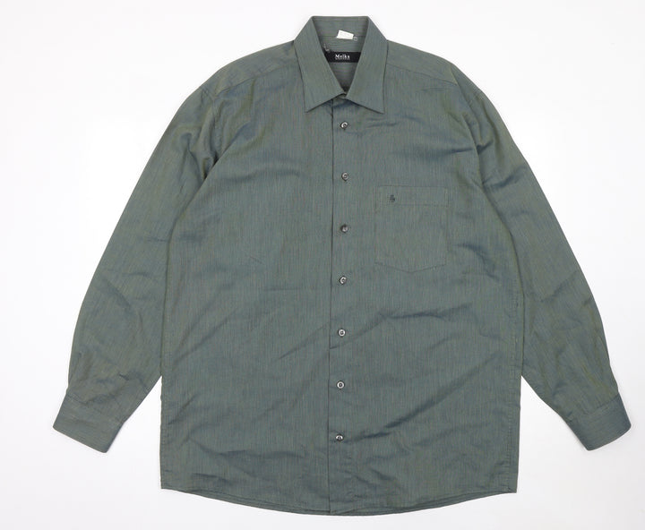 Melka Mens Green Cotton Blend Long Sleeve Button-Up Shirt 16.5in