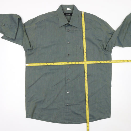 Melka Mens Green Cotton Blend Long Sleeve Button-Up Shirt 16.5in