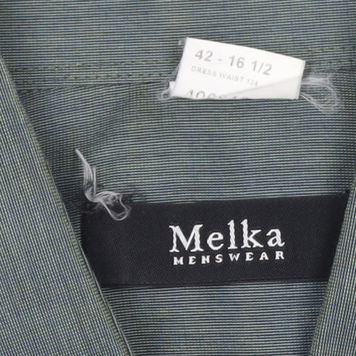 Melka Mens Green Cotton Blend Long Sleeve Button-Up Shirt 16.5in