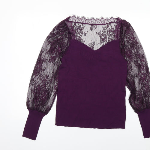 Next Womens Purple Lace Sleeve Pullover Jumper Size 14