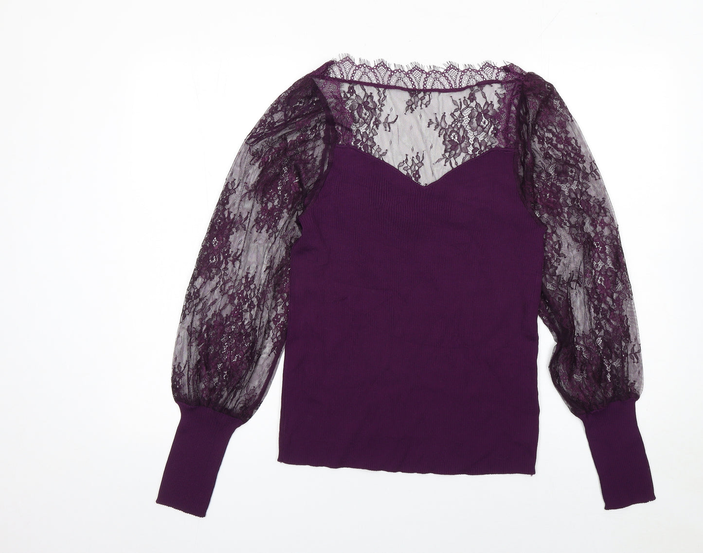 Next Womens Purple Lace Sleeve Pullover Jumper Size 14