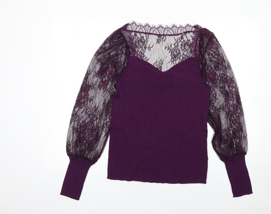 Next Womens Purple Lace Sleeve Pullover Jumper Size 14
