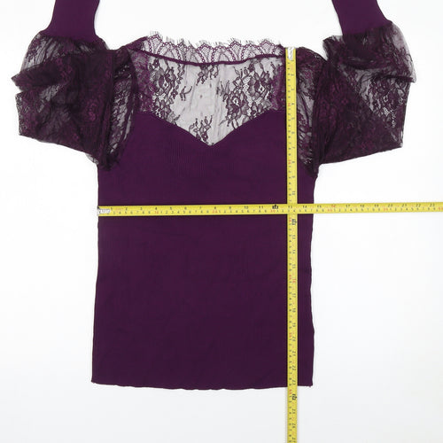 Next Womens Purple Lace Sleeve Pullover Jumper Size 14